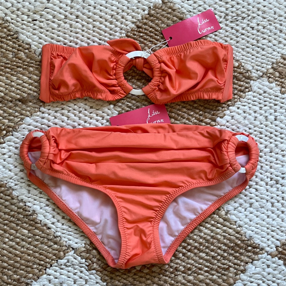 NWT Lisa Curran Seashell Ring Bandeau Top Hipster Bikini in Melon - Size XS/S